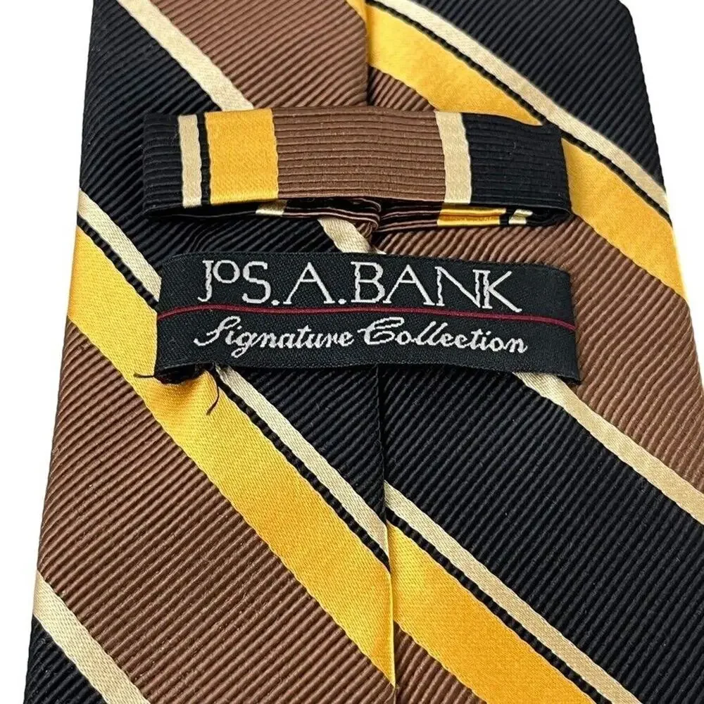 Jos A Bank Signature Collection Mens Striped Italy Made Brown Yellow Tie Necktie